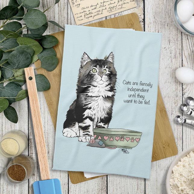 Oberoende Grå Tabby Blå Söt Rolig Katt Kökshandduk (Skapare uppladdad)