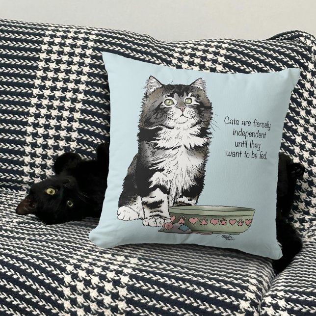 Oberoende Grå Tabby Blå Söt Rolig Katt Kudde (Skapare uppladdad)