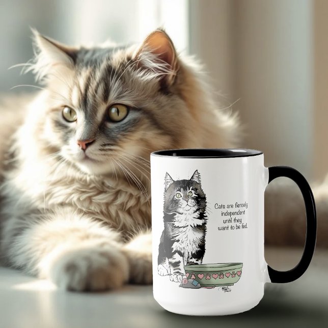 Oberoende Grå Tabby Blå Söt Rolig Katt Mugg (Skapare uppladdad)