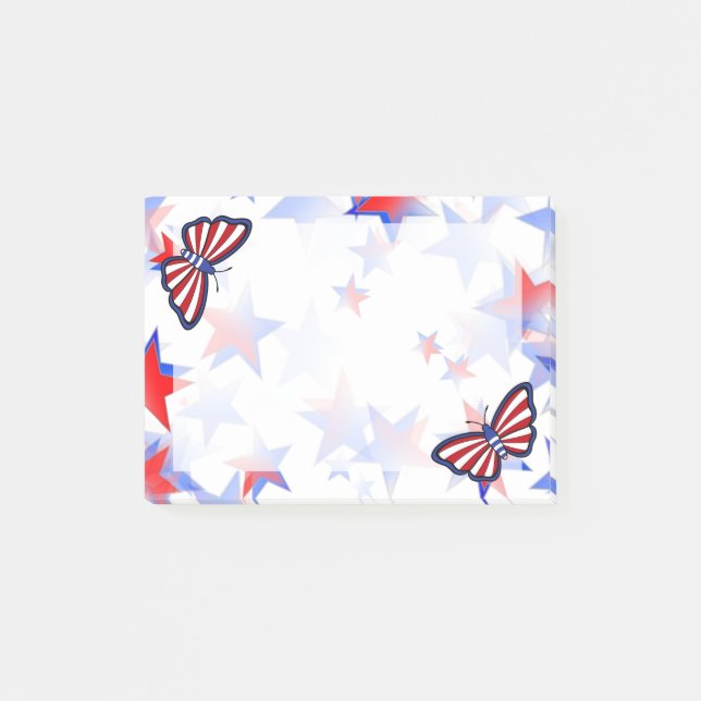 Oberoende Red, White, Blue Graphical Butterfly Post-it Block (Framsida)