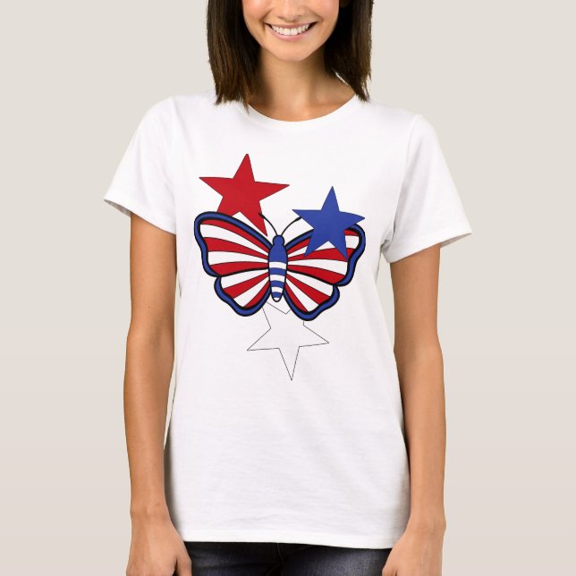 Oberoende Red, White, Blue Graphical Butterfly T Shirt (Framsida)