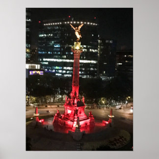 Oberoendeängelns monument i rött, Mexico City Poster