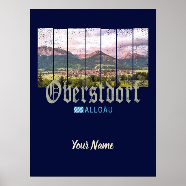 Oberstdorf Allgäu Vintage Bavaria Tyskland Souveni Poster (Framsidan)