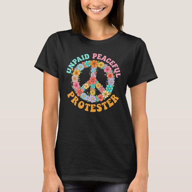 Obetald Fredlig Demonstrant Blommig Fredstecken T Shirt (Framsida)
