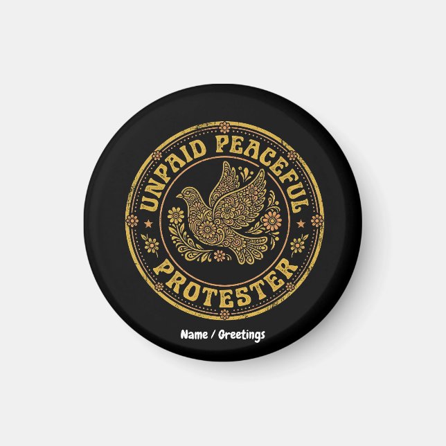 Obetald Fredlig Demonstrant Retro Blommig Fredsduv Magnet (Framsidan)