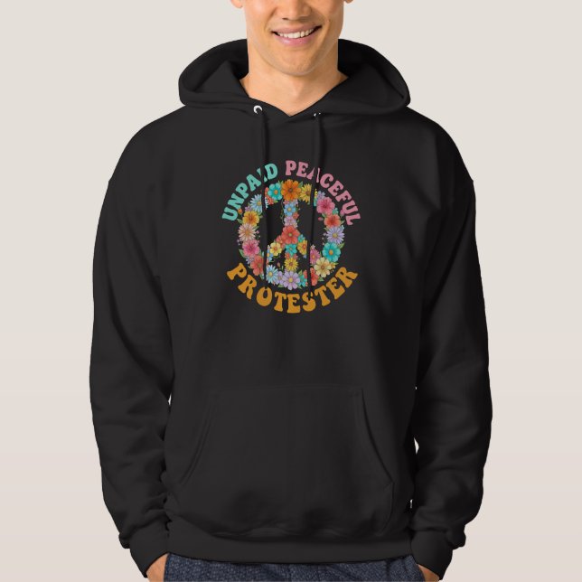 Obetald Fredlig Protest Blommig Fredstecken Hoodie (Framsida)