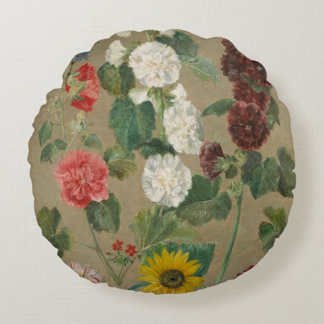 Obetitlat (blommor) (olja ombord) rund kudde (Framsidan)