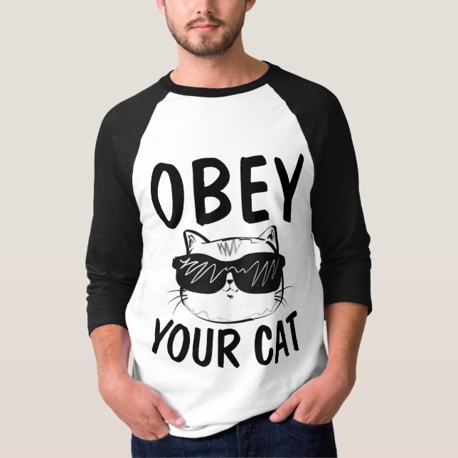 OBEY DIN CAT, Lustigt T-shirts (Framsida)