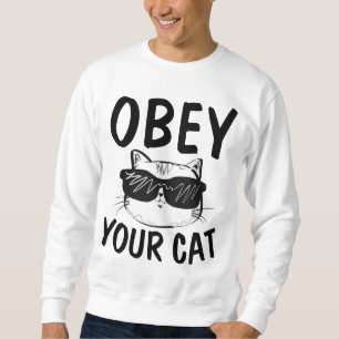 OBEY DIN CAT, Lustigt T-shirts Lång Ärmad Tröja
