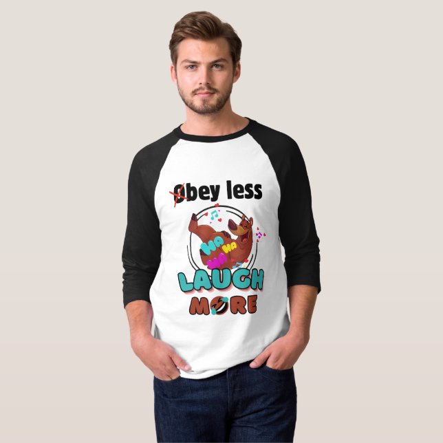 Obey Less Laugh More Funny Bear T Shirt (Hel framsida)