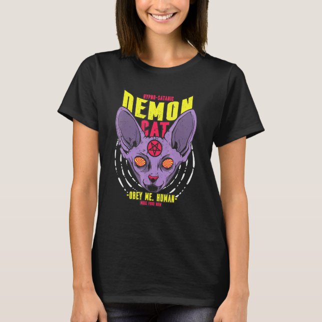 Obey Me Human Hypno Satanic Demon Cat T Shirt (Framsida)