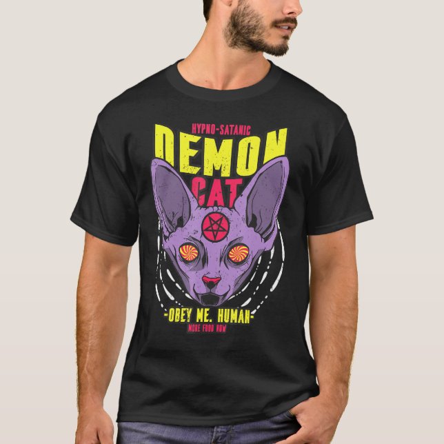 Obey Me Human Hypno Satanic Demon Cat T Shirt (Framsida)