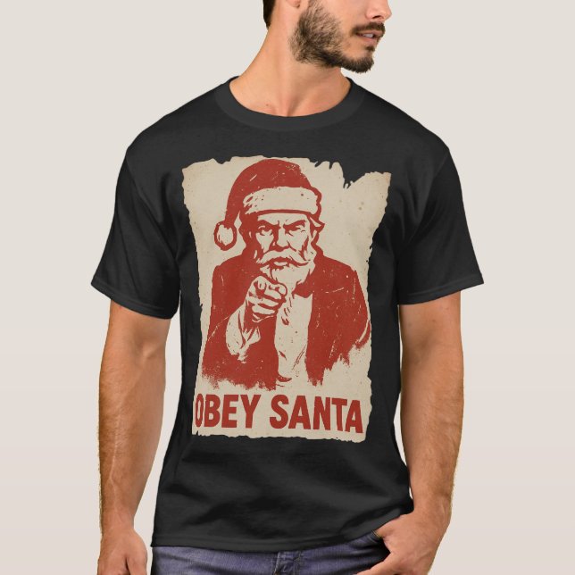 Obey Santa – Funny Retro Propaganda Christmas Tee (Framsida)