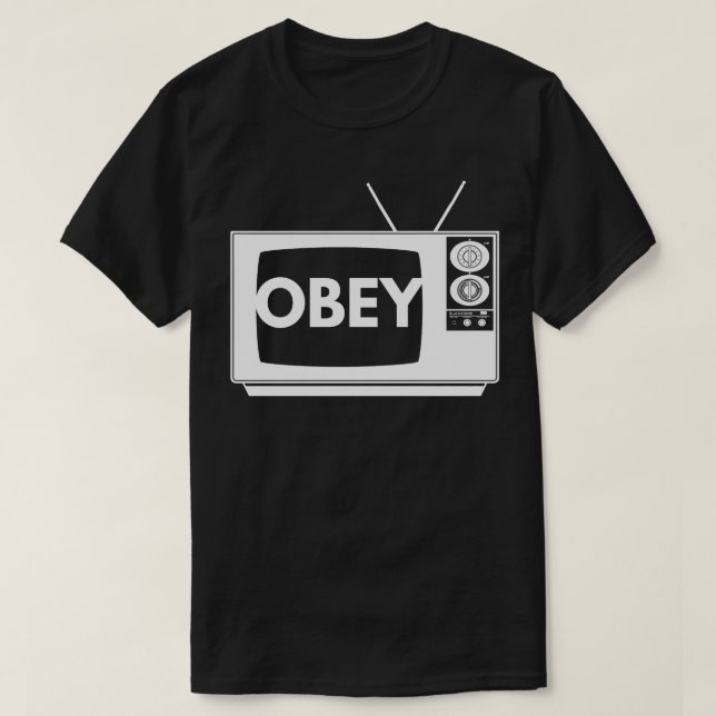 Obey TV-vit utskrift T Shirt (Design framsida)