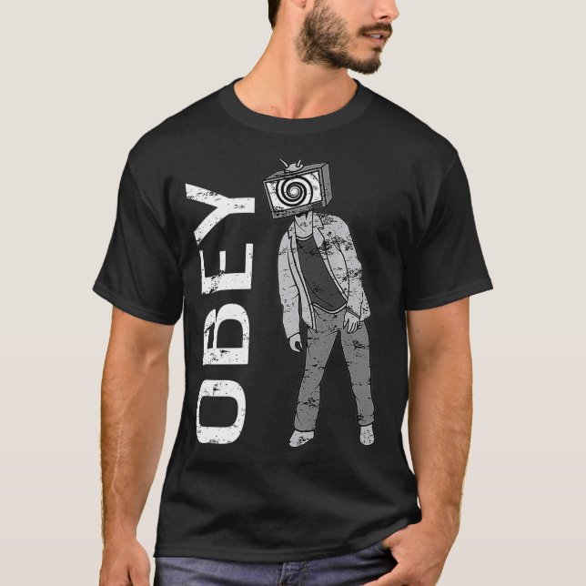 Obey TV Zombie Media Brainwash Television T Shirt (Framsida)