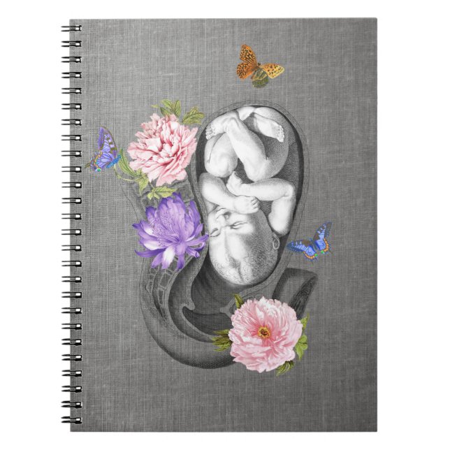 OBGYN Anatomy Blommigt Art Womb Baby Design 1 Anteckningsbok (Framsidan)