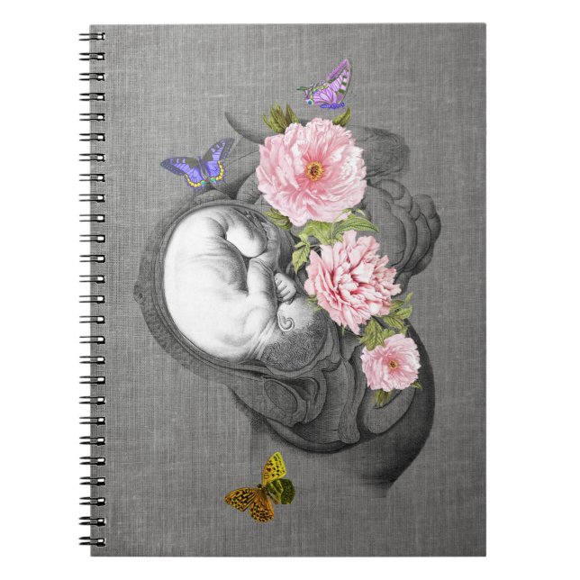 OBGYN Anatomy Blommigt Art Womb Baby Design 2 Anteckningsbok (Framsidan)