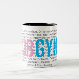 OBGYN Medical Terminology Rosa/Blue, 11 Oz White Två-Tonad Mugg