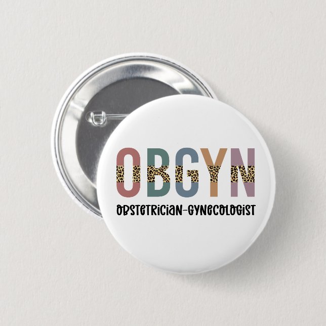 OBGYN Obstetrician Gynecolog Leopard Skriv ut Knapp (Framsida & baksida)
