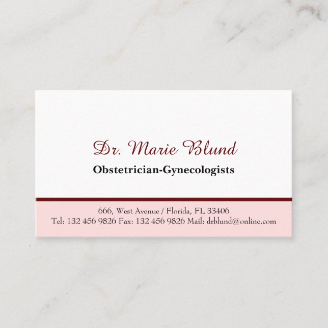 OBGYN Obstetrician Gynecologists Doktor Physician Visitkort (Framsida)