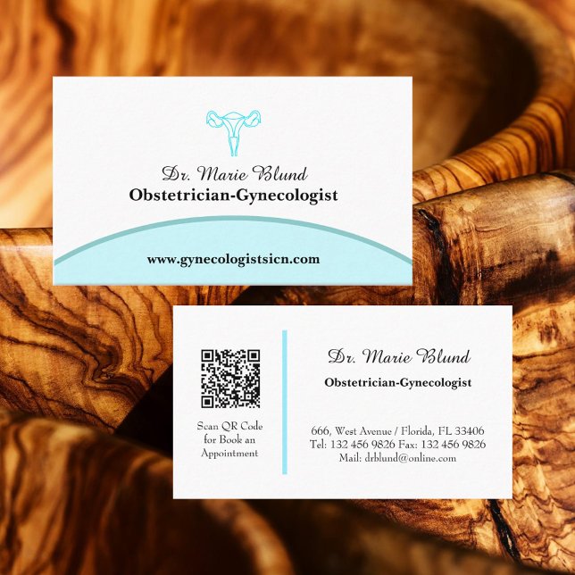 OBGYN Teal Modern Elegant med QR-kod Visitkort (Skapare uppladdad)