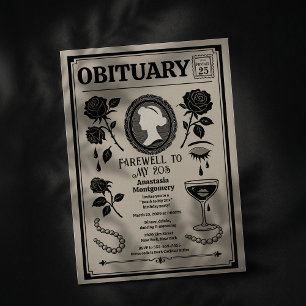 Obituary Newspaper 30års födelsedag RIP My 20s Inbjudningar