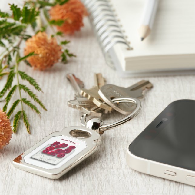 objekt_4_variationer på ruby metall rektangulärt silverfärgad nyckelring (Sidan)