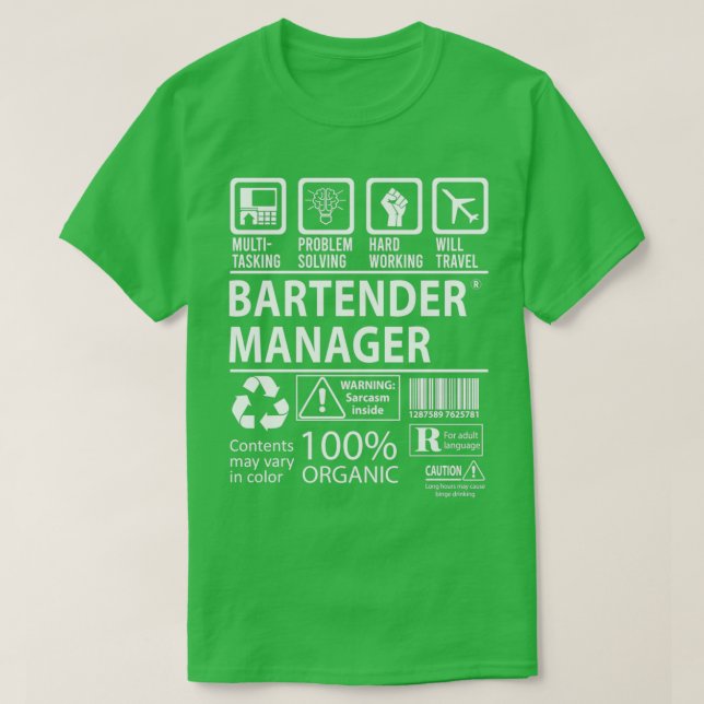 Objekt för multitasking-jobb i Bartender Manager T Shirt (Design framsida)