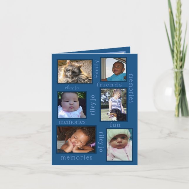 Objekt, klassiskt blått 6 foto, valfritt Tillfälle Tack Kort (Framsida)