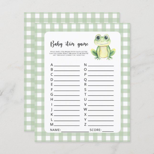 Objektspel för baby. Frog Baby Shower-spel (Fram/baksida)