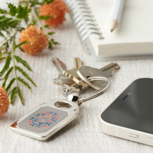 objet_17_a svan i blommor metall rektangulärt silverfärgad nyckelring