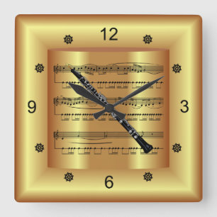 ~ Oboe ~ Curved Lakan Music ~ Guld Background ~ Fyrkantig Klocka