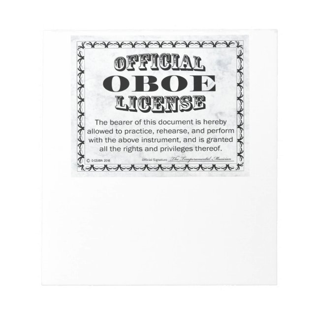 Oboe Licence Anteckningsblock (Framsida)