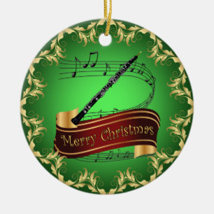 Oboe ~ Musical Rulla ~ God jul ~ * ~ Julgransprydnad Keramik