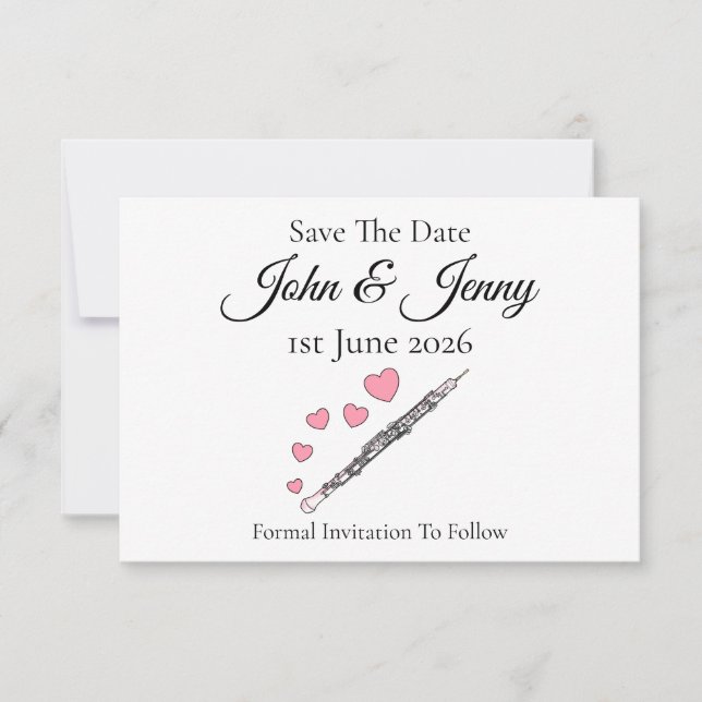 Oboe Musician Bröllop spara datum (Framsida)