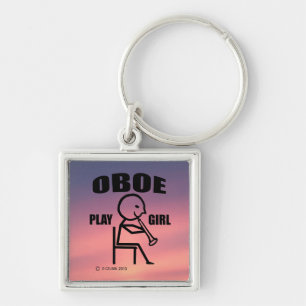 Oboe Play Girl Fyrkantig Silverfärgad Nyckelring