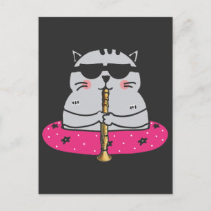 Oboe Player Cat Oboist Musical Instrument Vykort