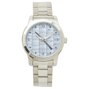Oboe ~ Rullad notblad ~ Blåtonad bakgrund ~ Armbandsur