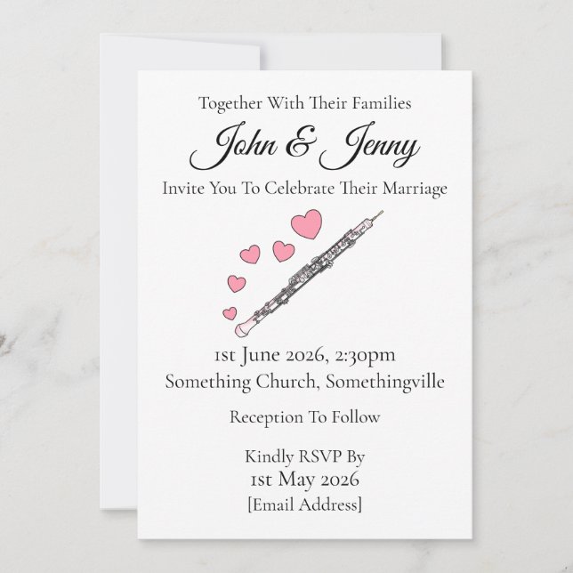 Oboe Wedding bjudande till Oboist Woodwind Musicia Inbjudningar (Framsida)