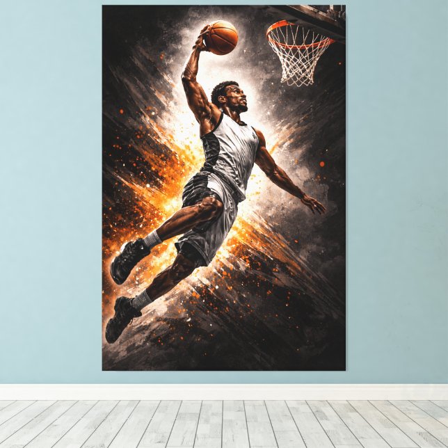 Obönhörlig Elevation – Basket Kraftfull Dunk Canvastryck (Insitu (trägolv))