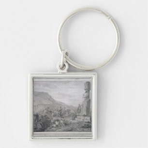 Öbor & monument av påskön, 1786 fyrkantig silverfärgad nyckelring