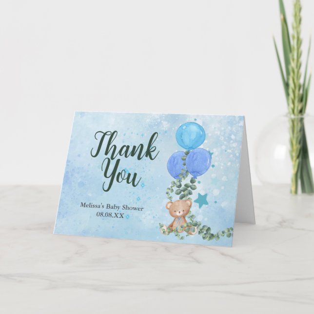 OBoy Bear Blue Balloon Eucalyptus anpassningsbar f Tack Kort (Framsida)
