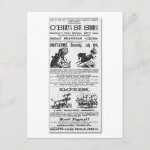 O'Brian's Six Shows Circus Annons Vykort