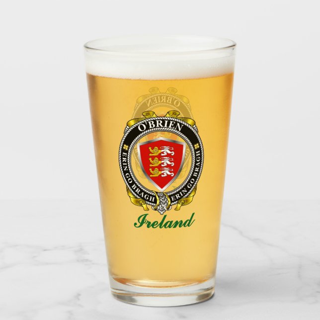 O'Brien Irish Shield Personlig Beer Glass Glaskopp (Framsida fylld)