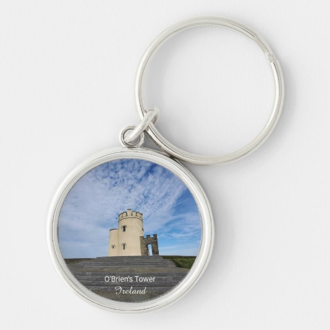 O'Brien's Tower Ireland Souvenir Keychain Rund Silverfärgad Nyckelring (Framsidan)