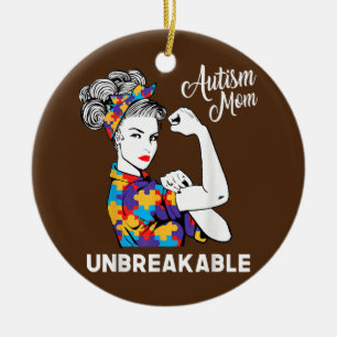 Obrytbar medvetenhet om autism i Mamma Messy Bun A Julgransprydnad Keramik