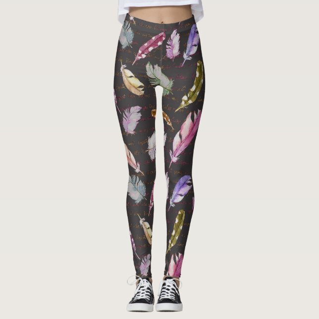 Obs! Vattenfärg Bird Mönster. Leggings (Framsida)