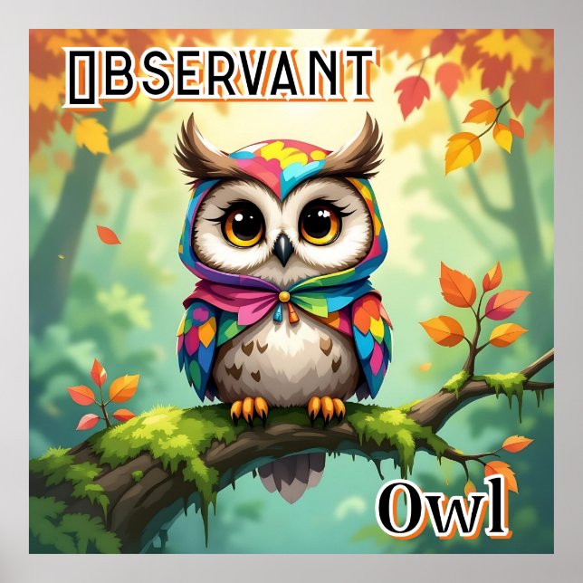 Observant Owl | Cute Cartoon Kid's Nursery Art Poster (Framsidan)