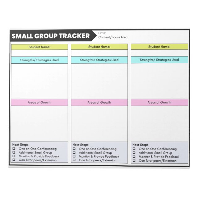 Observationer från Small Group Data Tracker Studen Anteckningsblock (Framsida)