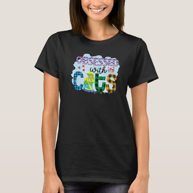 Obsessed With Cats Graphic Patchwork Cat T Shirt (Framsida)
